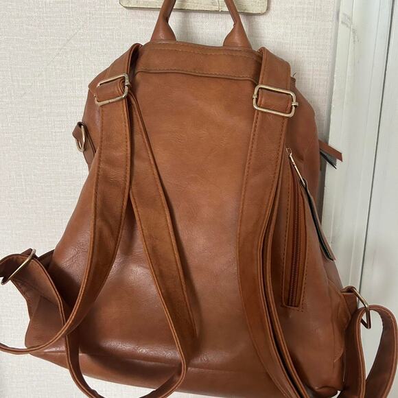 Brown leather backpack with - Picture 4 of 8